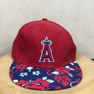 Los Angeles Angels of Anaheim Hawaiian Bill Chevron Strap Hat Baseball Red Aloha